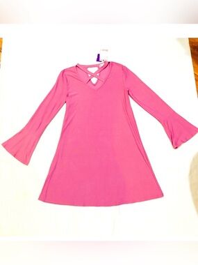 NWT Pink Rose Vintage Dusty Pink Criss Cross Front Bell Sleeves Dress Solid